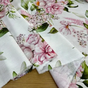 Pembe Çiçek Desen Özel Tasarım Keten Kumaş Pembe Çiçek Desen Özel Tasarım Keten Kumaş