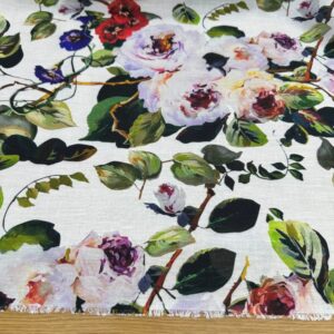 Renkli Çiçek Desen Özel Tasarım Keten Kumaş