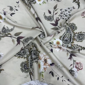 Bej Şal Desen Saten Kumaş