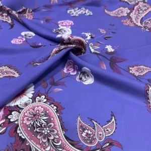 Mor Şal Desen Saten Kumaş