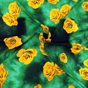 Sarı Gül Desen Viskon Kumaş