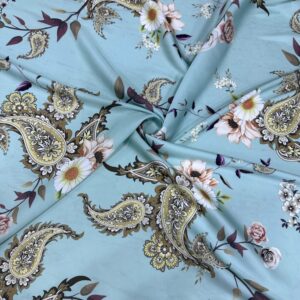 Su Yeşili Şal Desen Saten Kumaş