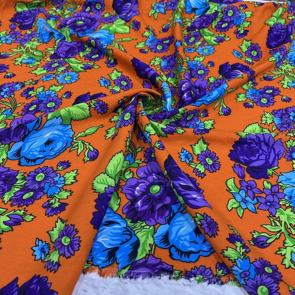 Turuncu Rapsodi Çiçekli Pamuk Viskon