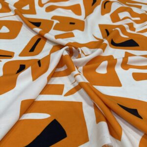 Retro Turuncu Desenli Pamuk Viskon Kumaş