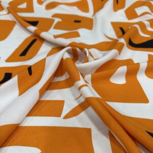 Retro Turuncu Desenli Pamuk Viskon Kumaş