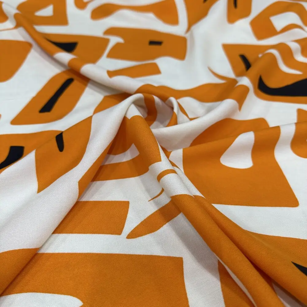 Retro Turuncu Desenli Pamuk Viskon Kumaş