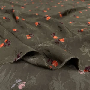 Haki Çiçek Desenli Jakar Kumaş