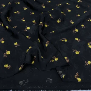 Siyah Çiçek Desenli Jakar Kumaş Siyah Çiçek Desenli Jakar Kumaş