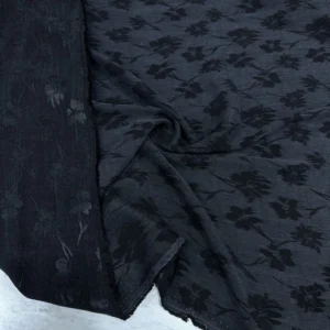 Siyah Çiçek Desenli İpek Cupra Kumaş
