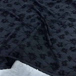Siyah Çiçek Desenli İpek Cupra Kumaş