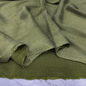 Yağ Yeşili Desenli İpek Cupra Kumaş