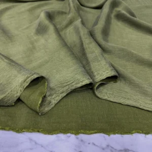 Yağ Yeşili Desenli İpek Cupra Kumaş